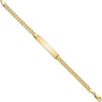 10K Yellow Gold Flat Curb Link ID Bracelet with Engravable Charm - 7" Length