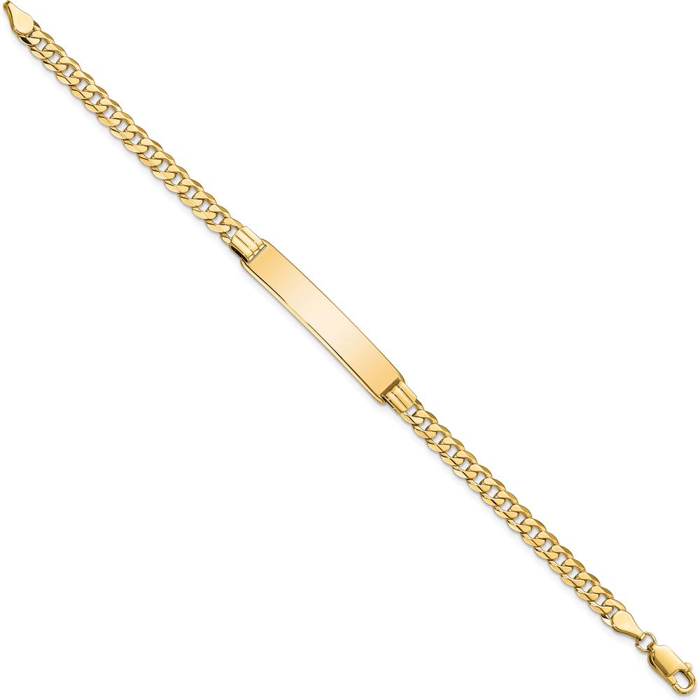 10K Yellow Gold Flat Curb Link ID Bracelet with Engravable Charm - 7" Length