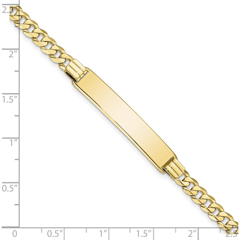 10K Yellow Gold Flat Curb Link ID Bracelet with Engravable Charm - 7" Length