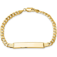 10K Yellow Gold Flat Curb Link ID Bracelet with Engravable Charm - 7" Length