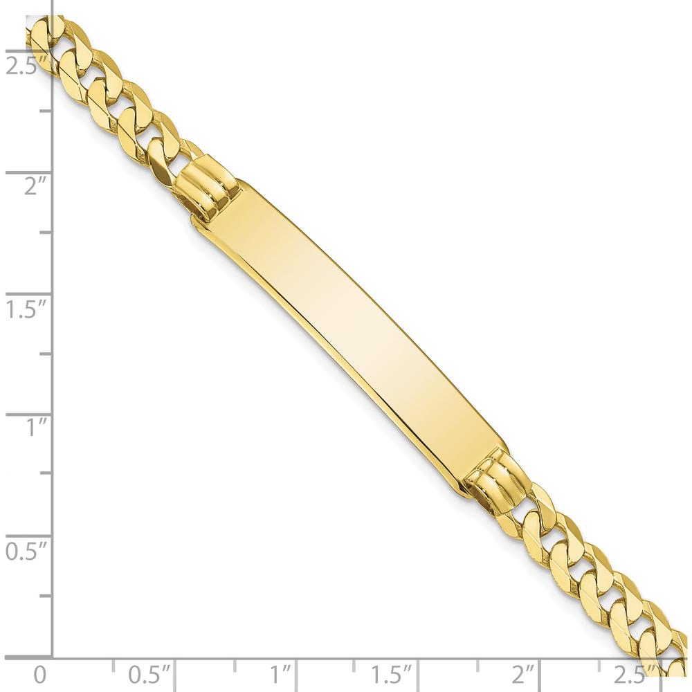 10K Yellow Gold Flat Curb Link ID Bracelet with Engravable Charm - 8" Length