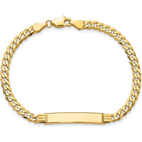 10K Yellow Gold Flat Curb Link ID Bracelet with Engravable ID Plate - 7" Length