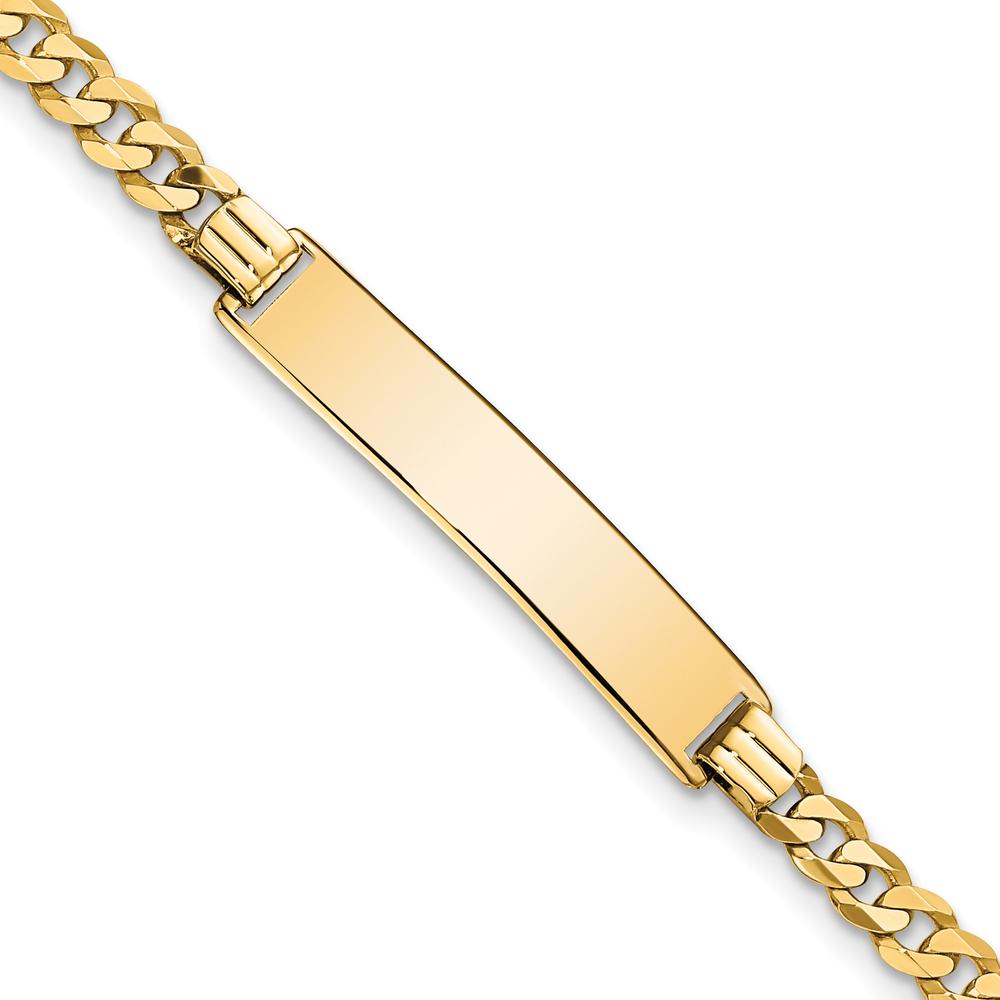 10K Yellow Gold Flat Curb Link ID Bracelet with Engravable Plate