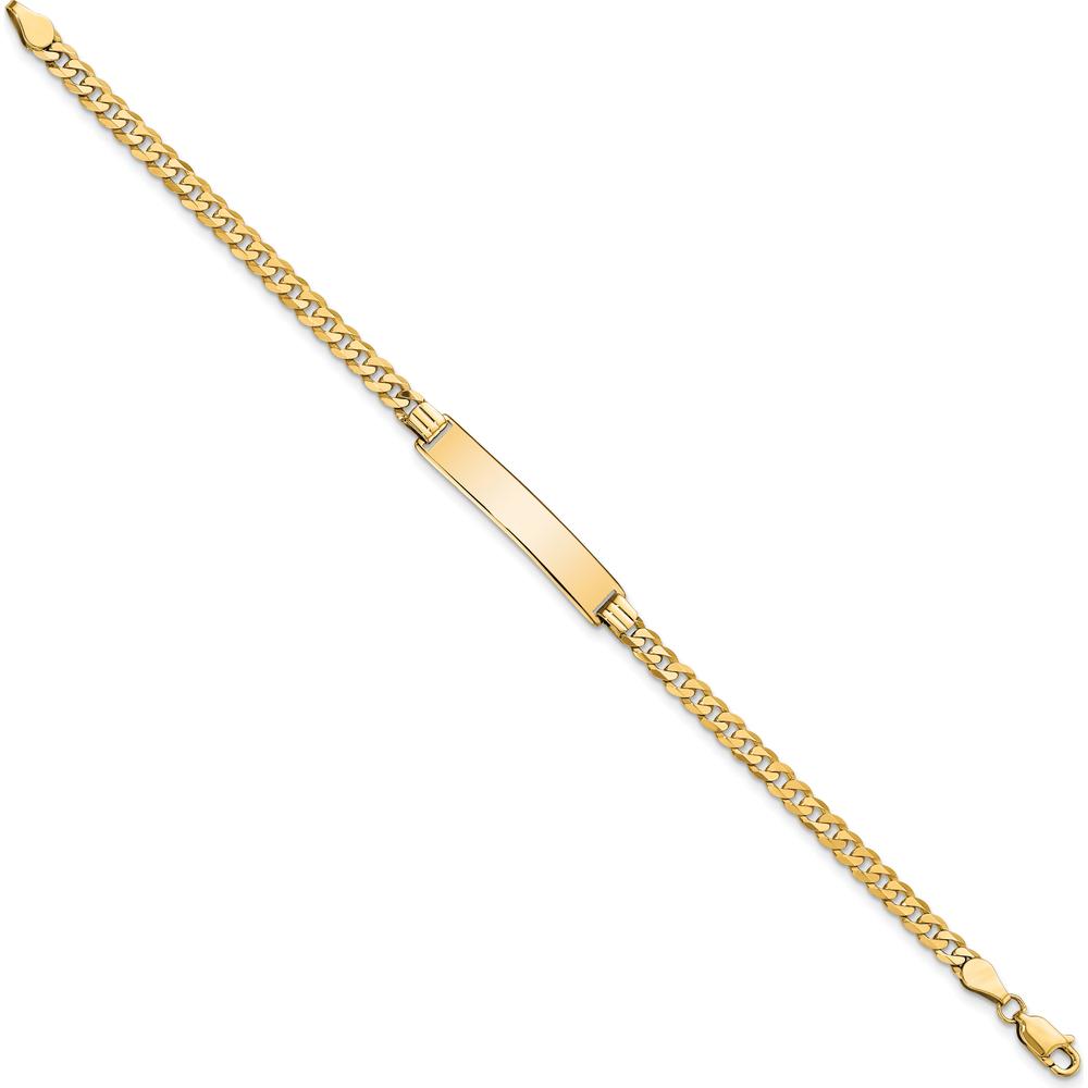 10K Yellow Gold Flat Curb Link ID Bracelet with Engravable Plate