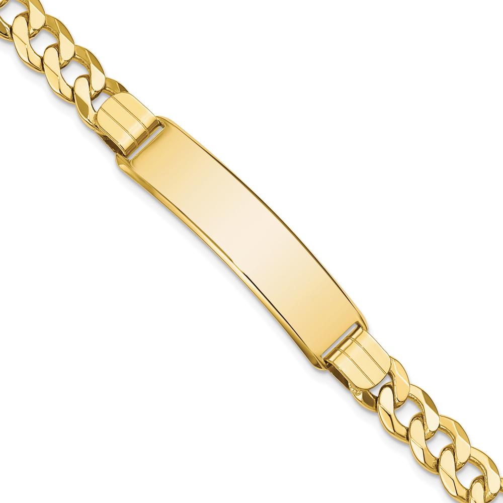 10K Yellow Gold Flat Curb Link ID Bracelet with Engravable Plate - 8"