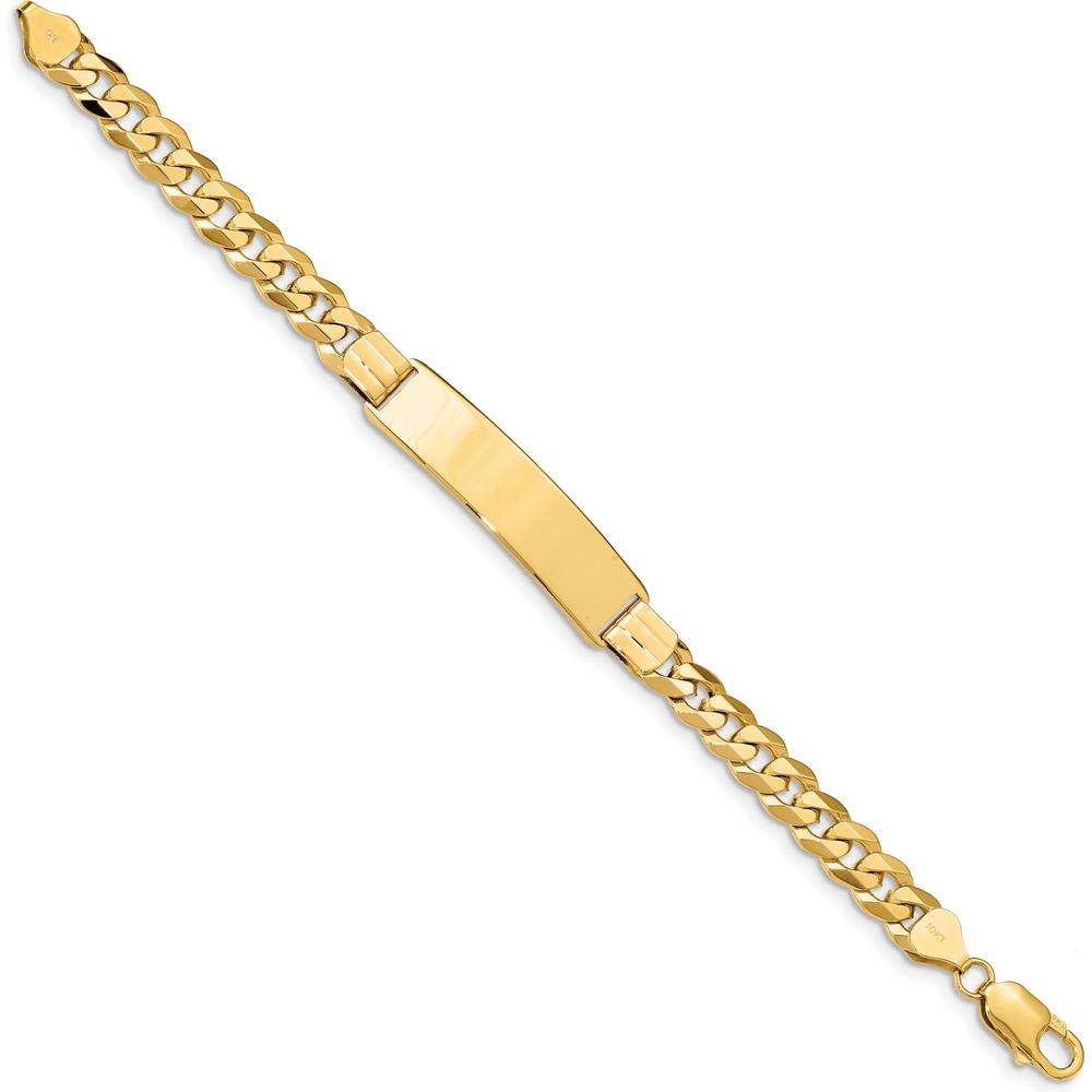 10K Yellow Gold Flat Curb Link ID Bracelet with Engravable Plate - 8"