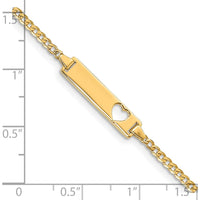 10K Yellow Gold Flat Curb Link ID Bracelet with Heart Cut-Out - 8"