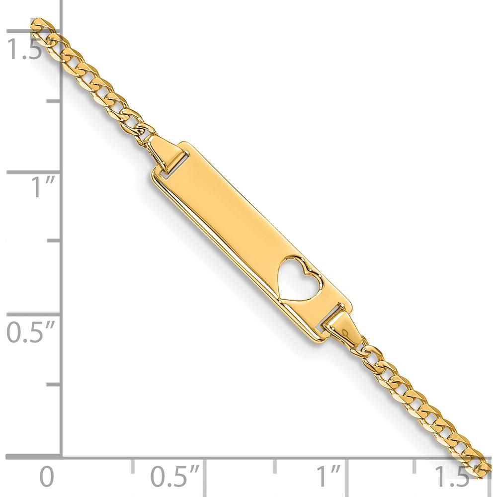10K Yellow Gold Flat Curb Link ID Bracelet with Heart Cut-Out - 8"