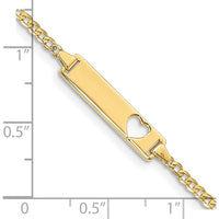 10K Yellow Gold Flat Curb Link ID Bracelet with Heart Cut-Out Charm - 7" Length
