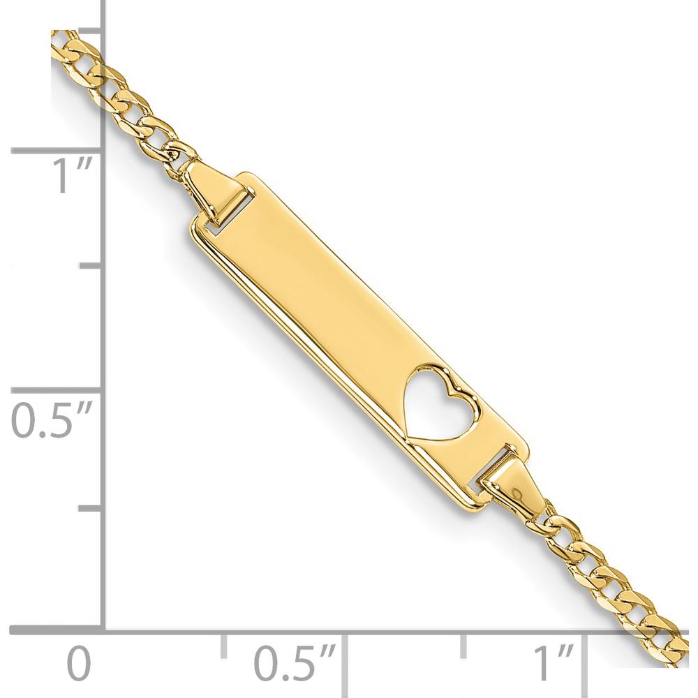10K Yellow Gold Flat Curb Link ID Bracelet with Heart Cut-Out Charm - 7" Length
