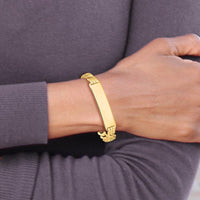 10K Yellow Gold Flat Curb Link ID Bracelet with Lobster Clasp - 7" Length