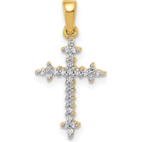 10K Yellow Gold Fleur de Lis Cross Pendant with 1/10 Carat. Diamonds by Oro Pregiato