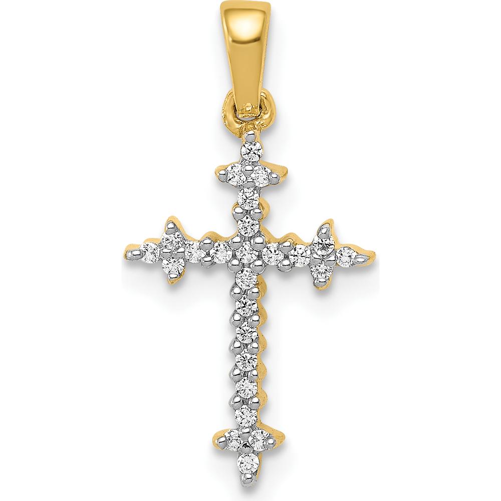 10K Yellow Gold Fleur de Lis Cross Pendant with 1/10 Carat. Diamonds by Oro Pregiato