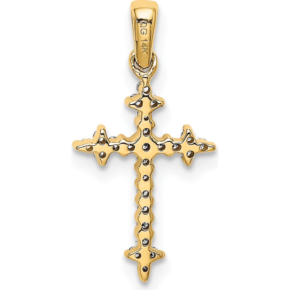 10K Yellow Gold Fleur de Lis Cross Pendant with 1/10 Carat. Diamonds by Oro Pregiato