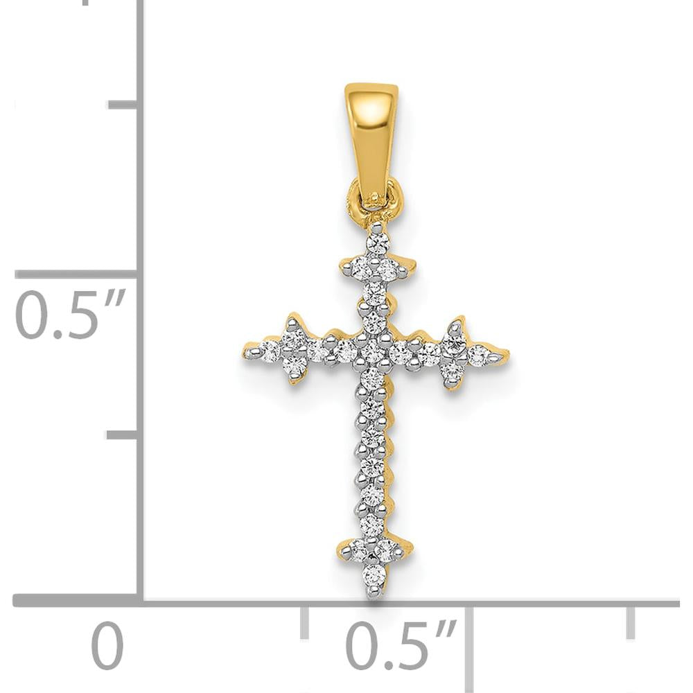 10K Yellow Gold Fleur de Lis Cross Pendant with 1/10 Carat. Diamonds by Oro Pregiato