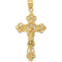 10K Yellow Gold Fleur De Lis Crucifix Pendant - Solid Polished Finish