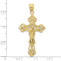 10K Yellow Gold Fleur De Lis Crucifix Pendant - Solid Polished Finish
