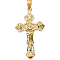 10K Yellow Gold Fleur De Lis Crucifix Pendant - Solid Polished Finish