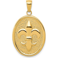 10K Yellow Gold Fleur-De-Lis Pendant on Oval Disk - Polished Finish