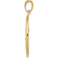10K Yellow Gold Fleur-De-Lis Pendant on Oval Disk - Polished Finish