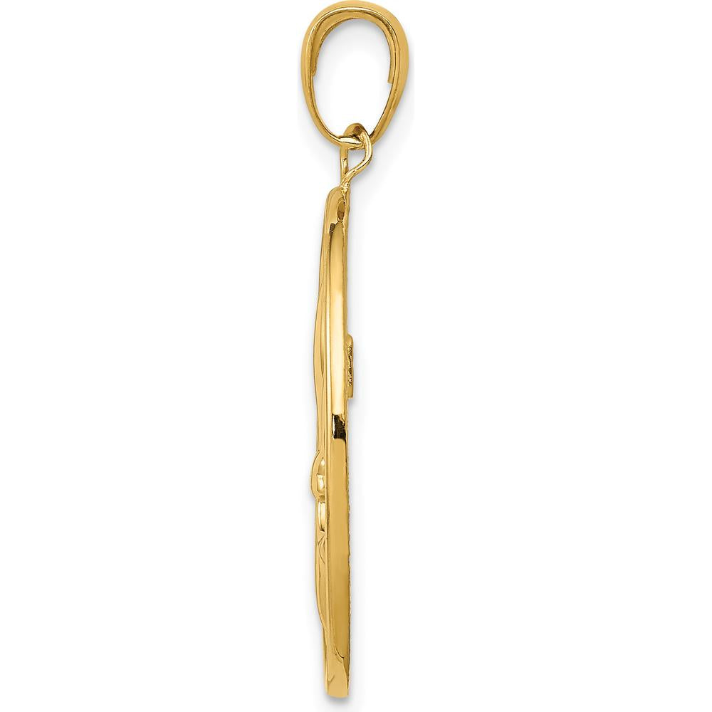 10K Yellow Gold Fleur-De-Lis Pendant on Oval Disk - Polished Finish
