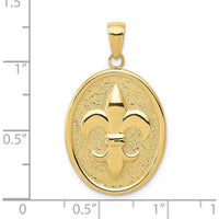 10K Yellow Gold Fleur-De-Lis Pendant on Oval Disk - Polished Finish