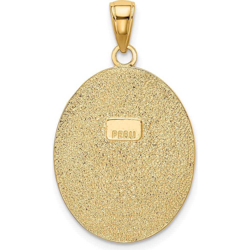 10K Yellow Gold Fleur-De-Lis Pendant on Oval Disk - Polished Finish
