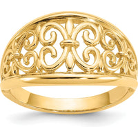 10K Yellow Gold Fleur-De-Lis Tapered Ring with Polished Finish - Elegant Women's Jewelry Design