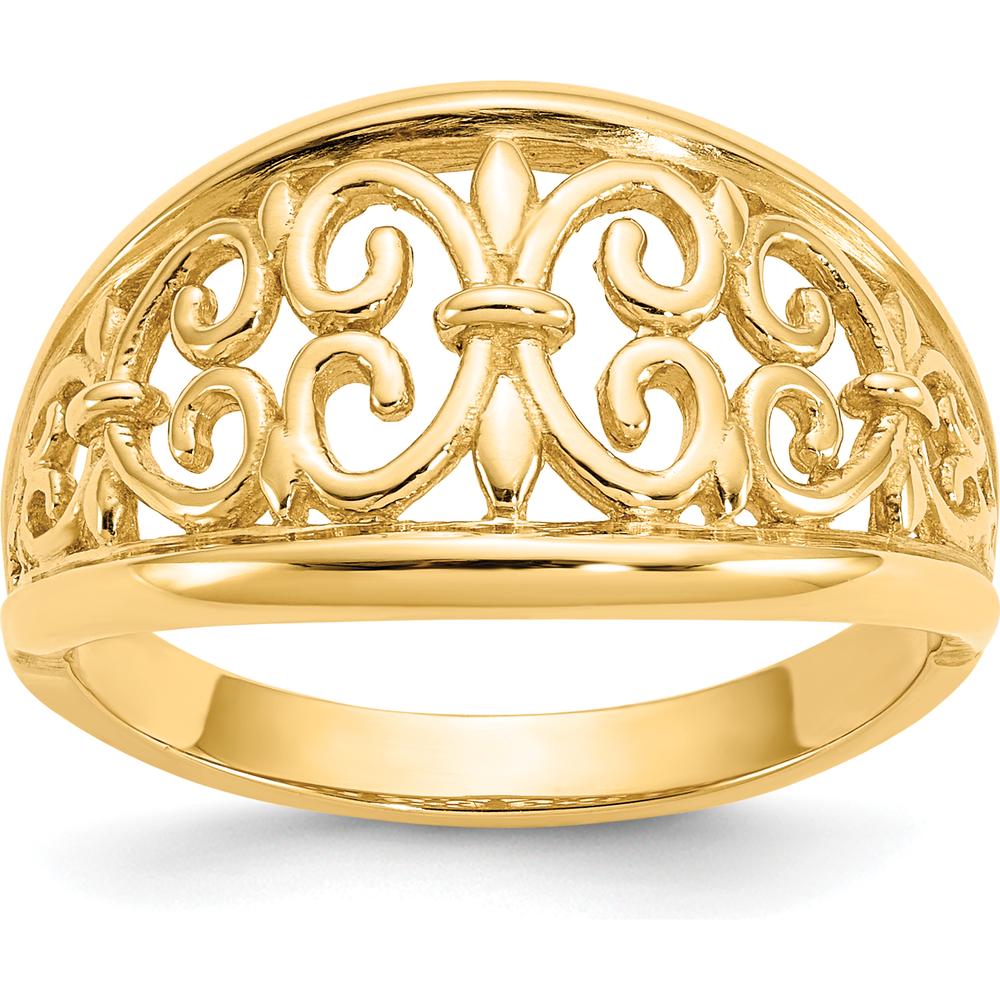 10K Yellow Gold Fleur-De-Lis Tapered Ring with Polished Finish - Elegant Women's Jewelry Design