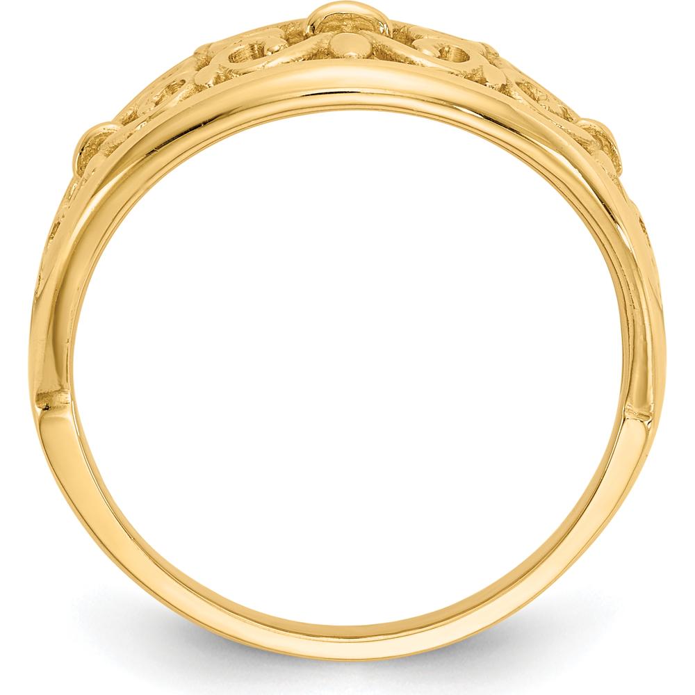 10K Yellow Gold Fleur-De-Lis Tapered Ring with Polished Finish - Elegant Women's Jewelry Design