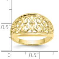 10K Yellow Gold Fleur-De-Lis Tapered Ring with Polished Finish - Elegant Women's Jewelry Design
