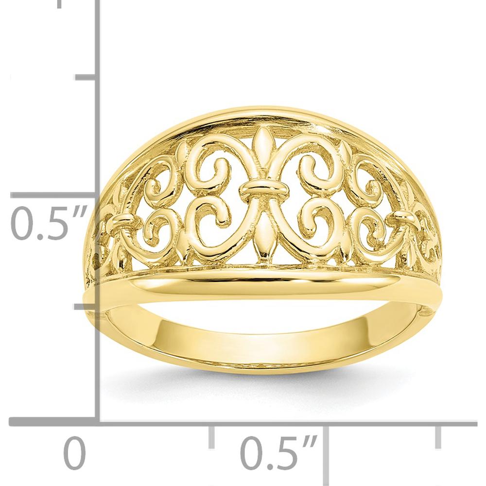 10K Yellow Gold Fleur-De-Lis Tapered Ring with Polished Finish - Elegant Women's Jewelry Design