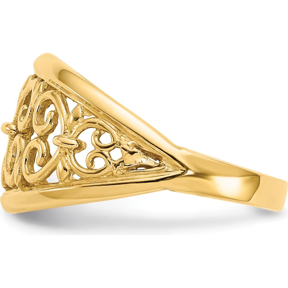 10K Yellow Gold Fleur-De-Lis Tapered Ring with Polished Finish - Elegant Women's Jewelry Design