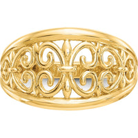 10K Yellow Gold Fleur-De-Lis Tapered Ring with Polished Finish - Elegant Women's Jewelry Design