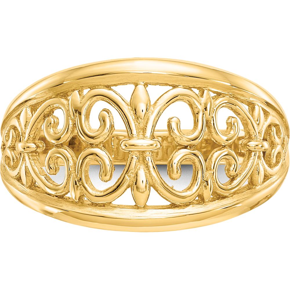 10K Yellow Gold Fleur-De-Lis Tapered Ring with Polished Finish - Elegant Women's Jewelry Design