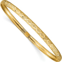 10K Yellow Gold Flexible Diamond-Cut Hexagonal Bangle with Push Clasp