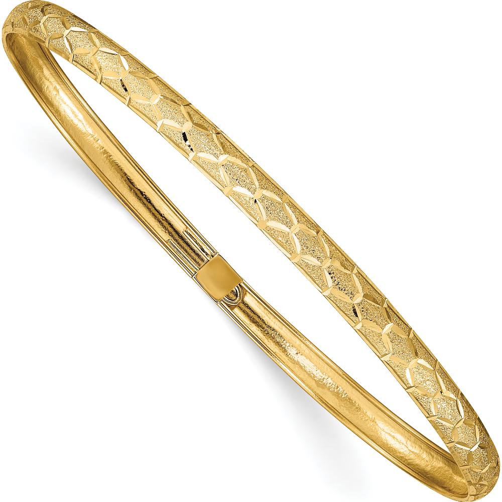 10K Yellow Gold Flexible Diamond-Cut Hexagonal Bangle with Push Clasp