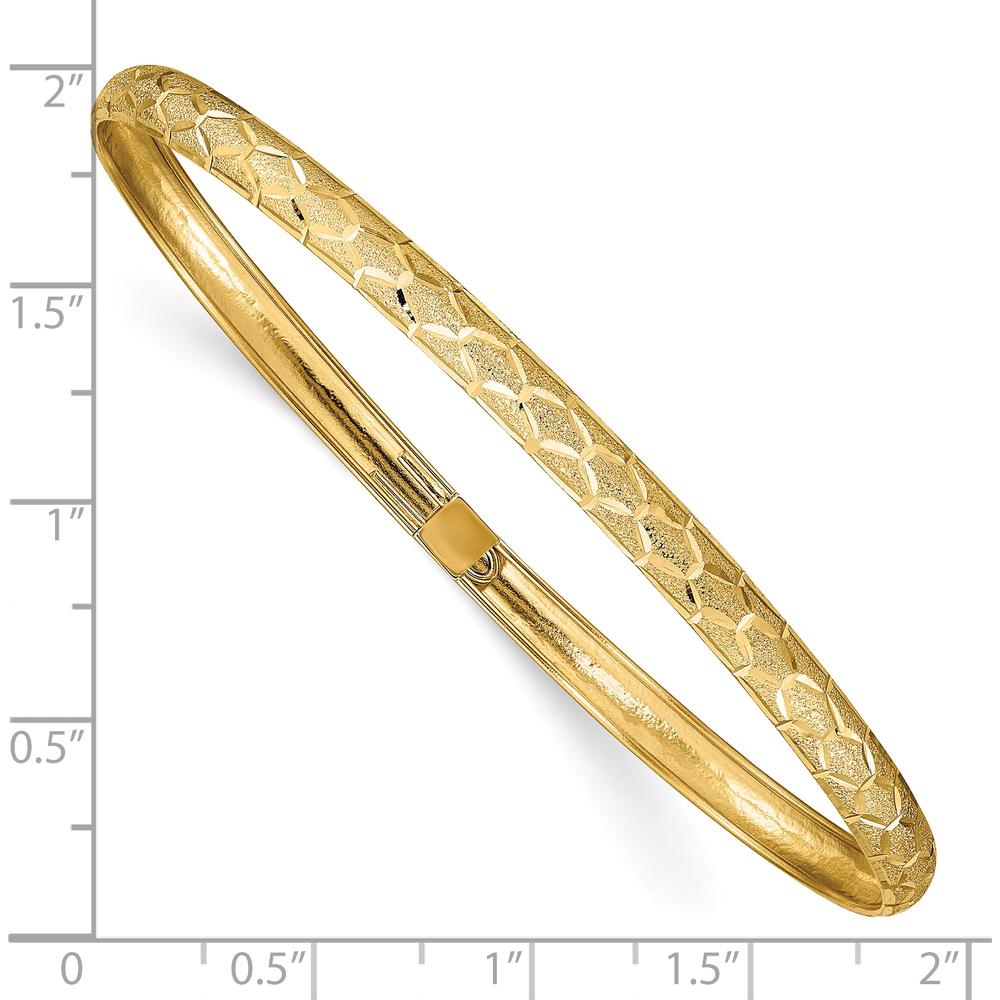 10K Yellow Gold Flexible Diamond-Cut Hexagonal Bangle with Push Clasp