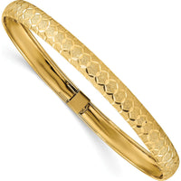 10K Yellow Gold Flexible Hexagonal Design Diamond-cut Bangle with Push Clasp - 7.5"