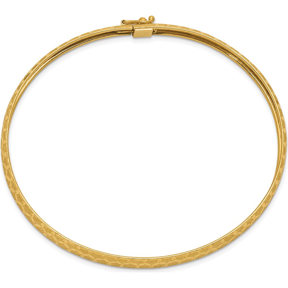 10K Yellow Gold Flexible Hexagonal Design Diamond-cut Bangle with Push Clasp - 7.5"