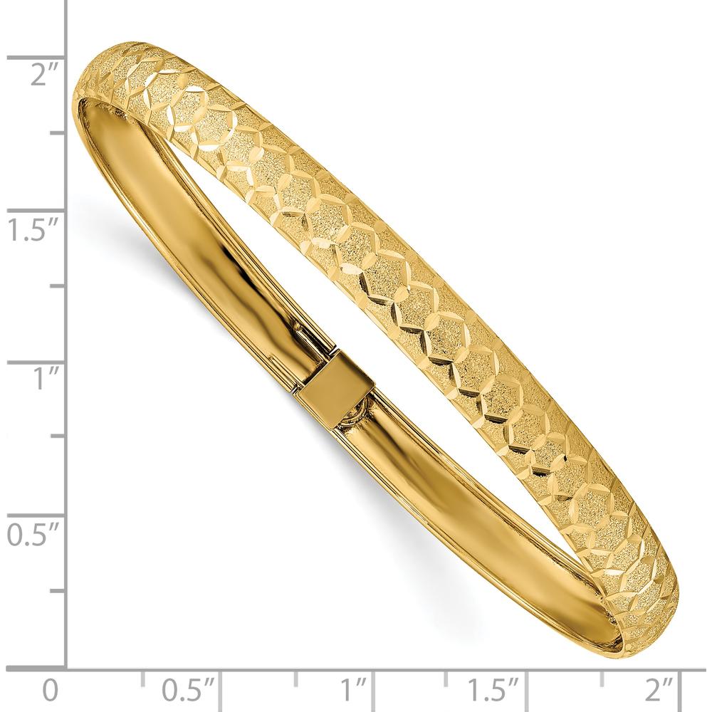 10K Yellow Gold Flexible Hexagonal Design Diamond-cut Bangle with Push Clasp - 7.5"