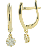 10K Yellow Gold Floral Cluster Diamond Drop Hoop Earrings - 0.27 Carat Total Diamond Weight