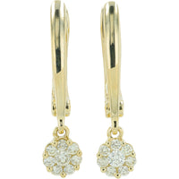 10K Yellow Gold Floral Cluster Diamond Drop Hoop Earrings - 0.27 Carat Total Diamond Weight