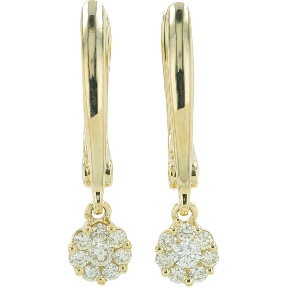 10K Yellow Gold Floral Cluster Diamond Drop Hoop Earrings - 0.27 Carat Total Diamond Weight