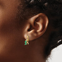 10K Yellow Gold Floral Drop Earrings with Pear Emeralds and Round Diamonds - 0.135 Carat Total Emerald Weight, 0.0028 Carat Total Diamond Weight by Monteluci Fine Jewelry