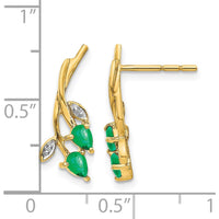 10K Yellow Gold Floral Drop Earrings with Pear Emeralds and Round Diamonds - 0.135 Carat Total Emerald Weight, 0.0028 Carat Total Diamond Weight by Monteluci Fine Jewelry