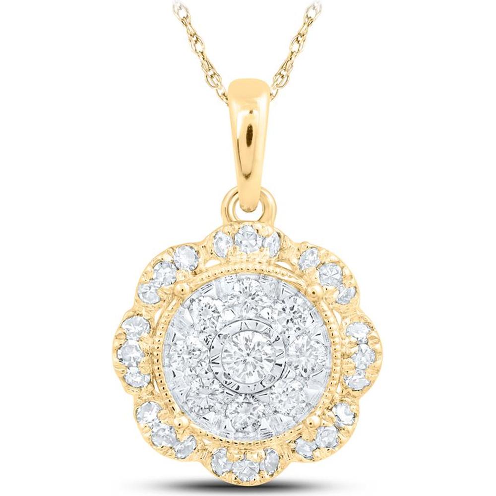10K Yellow Gold Floral Halo Pendant with Prong-Set Round Diamonds - 1/3 Carat Total Diamond Weight