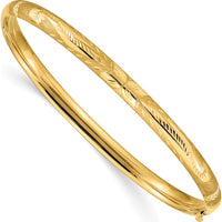 10K Yellow Gold Florentine Engraved Hinged Bangle Bracelet with Diamond-Cut Texture - 7"