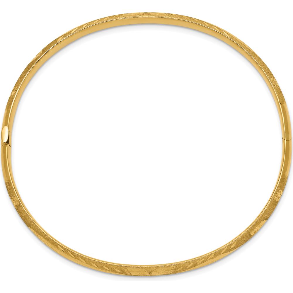 10K Yellow Gold Florentine Engraved Hinged Bangle Bracelet with Diamond-Cut Texture - 7"