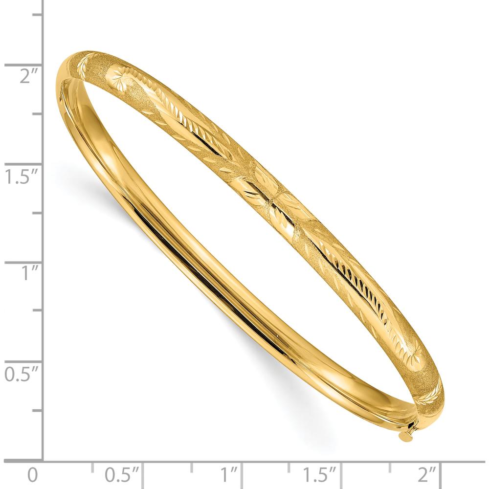 10K Yellow Gold Florentine Engraved Hinged Bangle Bracelet with Diamond-Cut Texture - 7"